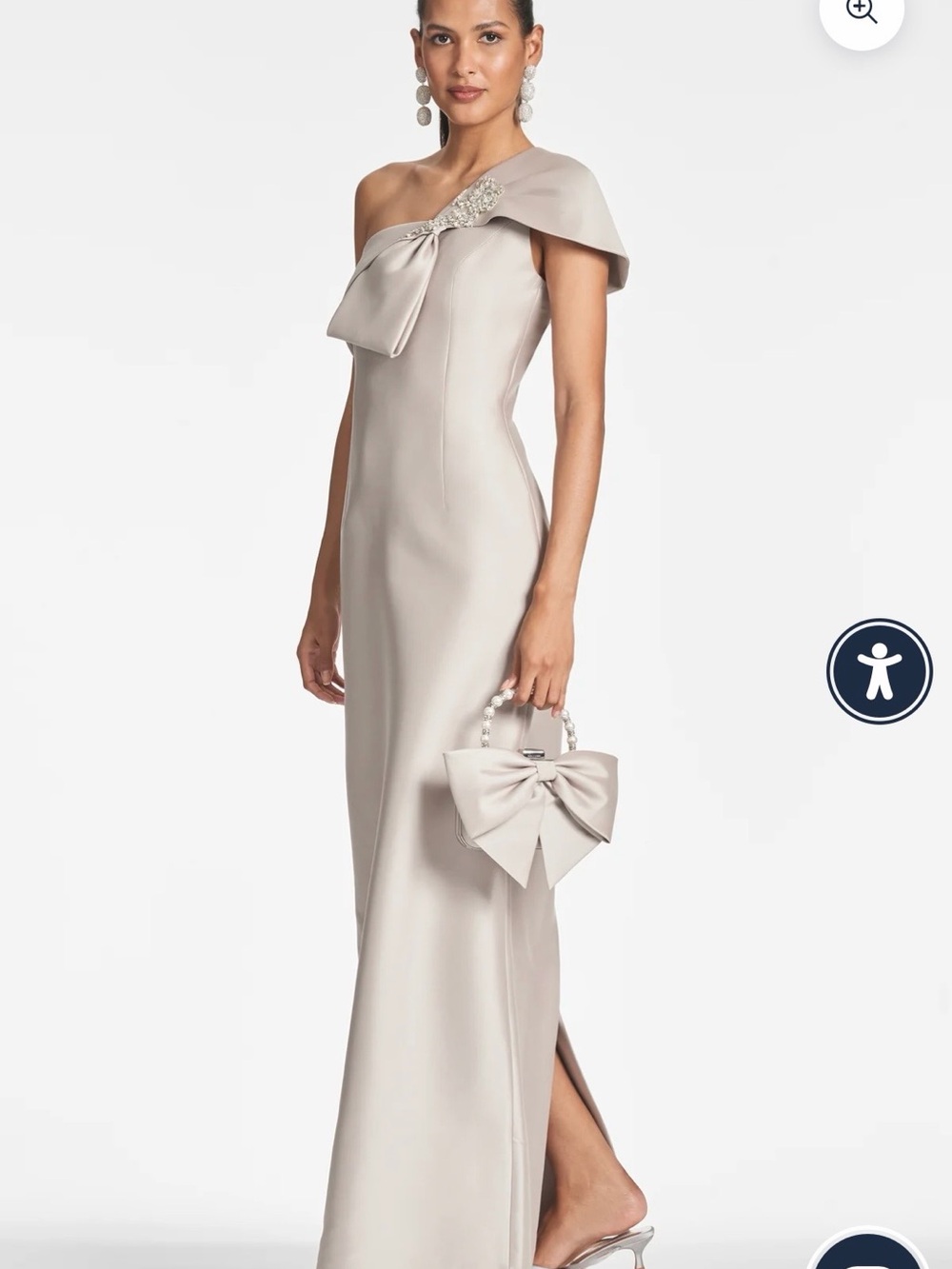 SACHIN & BABI Women’s One-Shoulder Bow Slit Maxi Dress Beige - Ines Gown Size 0